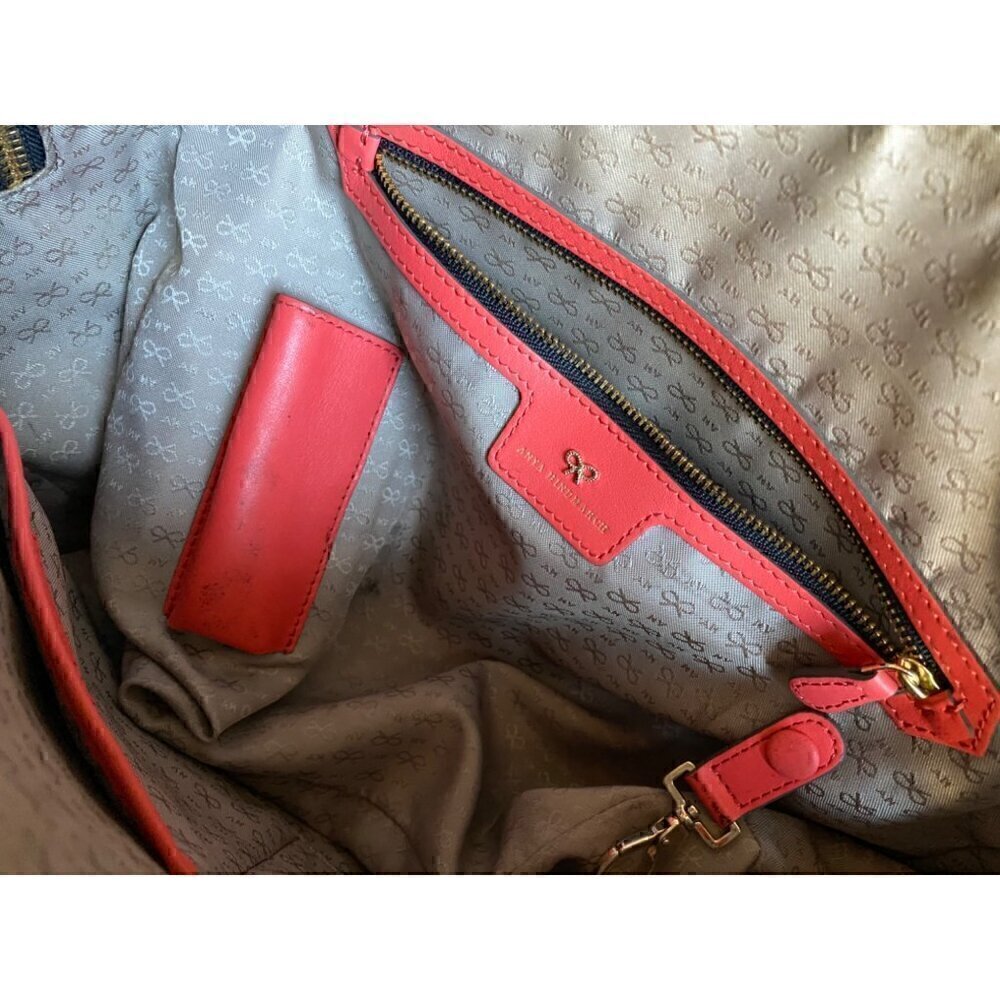 Anya Hindmarch Pebble Leather Google Eyes Satchel Top Handle Bag Taupe Coral - Picture 6 of 16